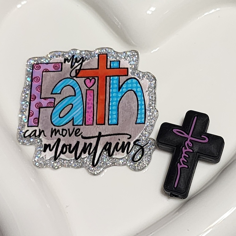 Faith Jesus Cross Flatback Focal Bead Beaded Pen Badge Keychain Silicone